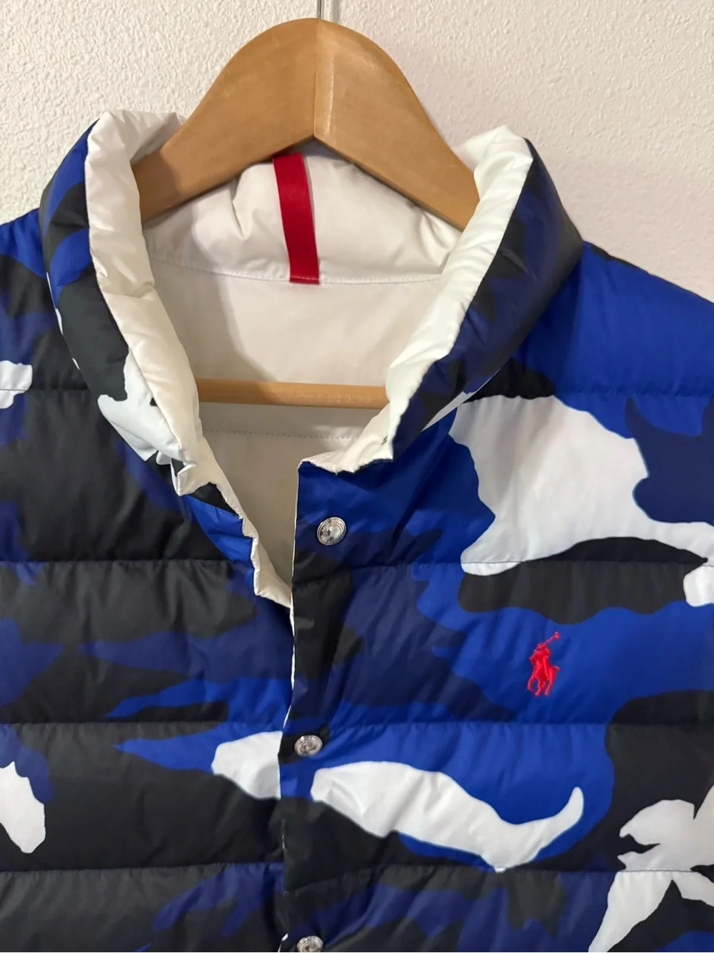 Polo Ralph Lauren Down Reveraible Vest Blue Camo/White Snap Embroidered Logo-L